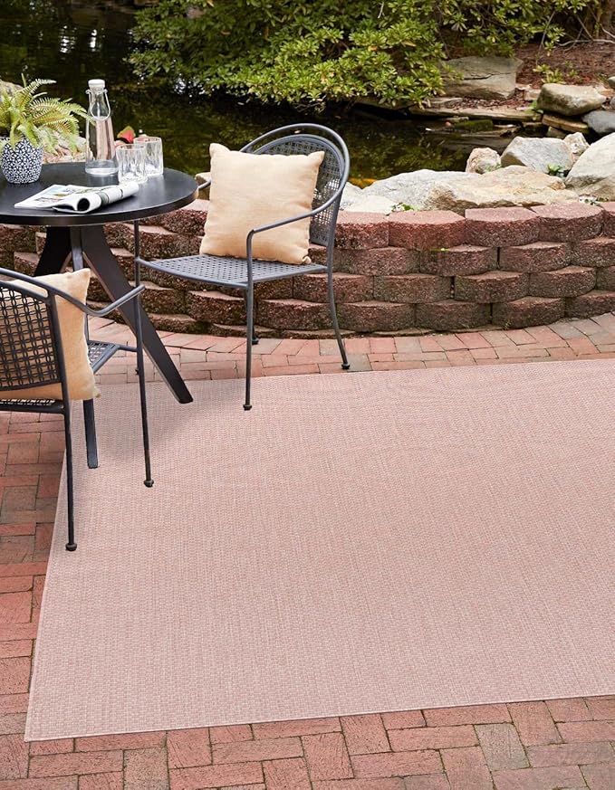Unique Loom Collection Casual Transitional Solid Heathered Indoor/Outdoor Flatweave Area Rug (10' 8" Square, Whisper Pink/Ivory) by UniqueLoom
