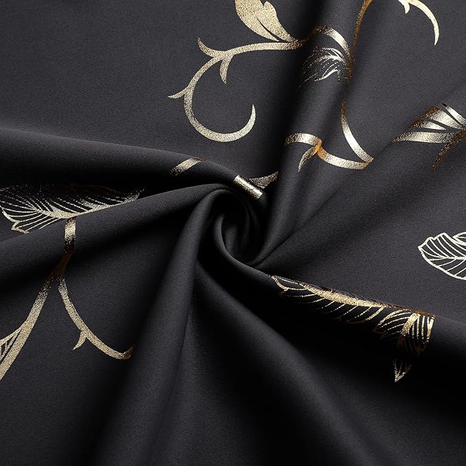 BUHUA Black Blackout Curtains with Gold Wave Line Foil Design,Room Darkening Curtains 72 Inches Long,Noise Reducing Blackout Drapes,Sliding Door Curtains Thermal for Bedroom 2 Panels Set,52W×72L - Image 4