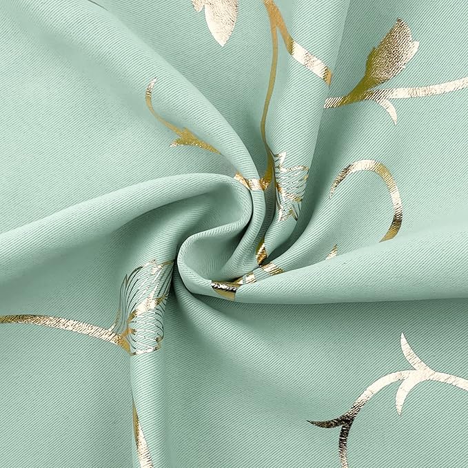 BUHUA Blackout Curtains 84 Inches Long, Gold Foil Print Pattern Room Darkening Curtain, Living Room Curtains & Drapes, Thermal Insulated Window Panel Set, 66 x 84 Inch, Aqua - Image 5