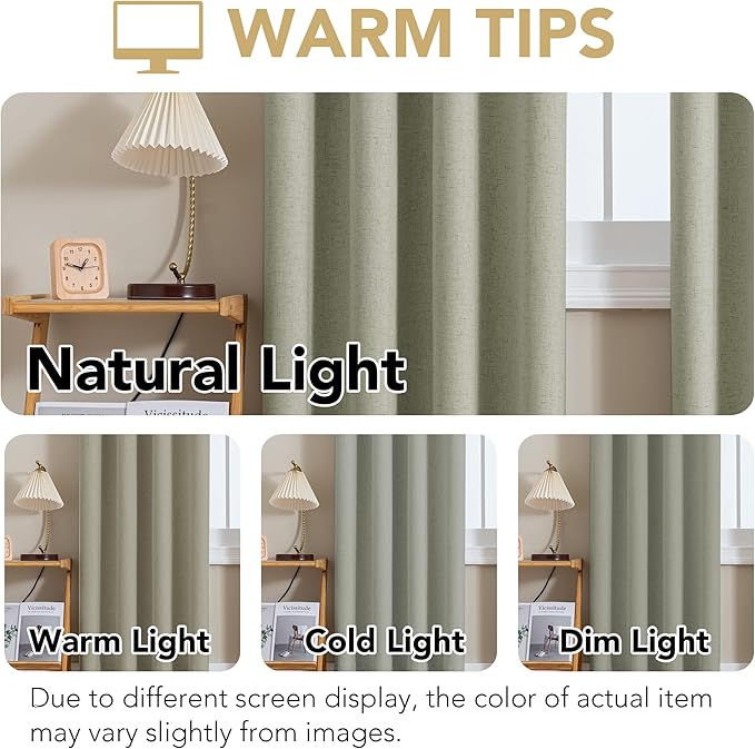 H.VERSAILTEX Linen Curtains 100% Blackout Curtains for Bedroom 84 inch Long Full Light Blocking Nature Linen Blended Window Curtains for Living Room Nickel Grommet (2 Panels, Heathered Tea) - Image 4