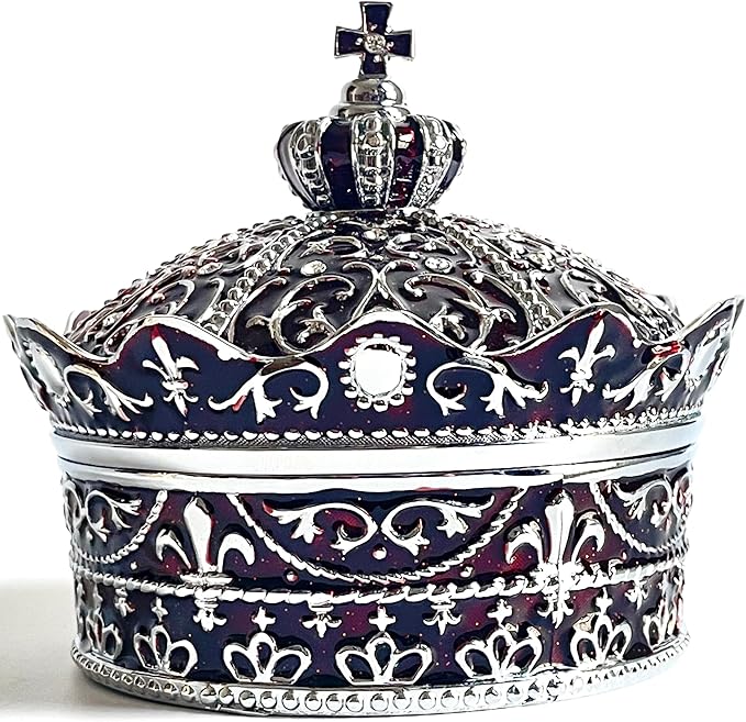 Crown Shape Jewelry Chest,Yurt Style Vintage Metal Gem Box,Round Alloy Retro Patterned Storage Case (Chrome Red, XL) by Unknown