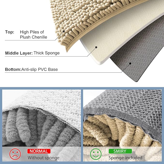 Smiry Luxury Chenille Bathroom Rugs 40x32, Extra Soft and Absorbent Shaggy Bath Mat, Machine Washable, Non-Slip Plush Carpet Runner for Tub, Shower, and Floor, Home Decor Accessories, Beige - Image 6