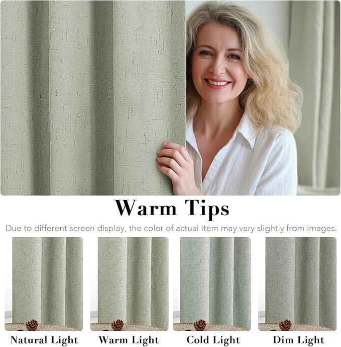 H.VERSAILTEX Linen Blackout Curtains 96 Inches Long 100% Absolutely Blackout Thermal Insulated Textured Linen Look Curtain Draperies Anti-Rust Grommet, Energy Saving with White Liner, 2 Panels, Sage - Image 5