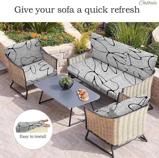 8PCS Waterproof Patio Sofa Covers with Elastic Floral Printed Stretch Outdoor Cushion Seat Covers Set of 8 Wicker Chair Washable Replacement(Grey,Cushions Not Included) - Image 5