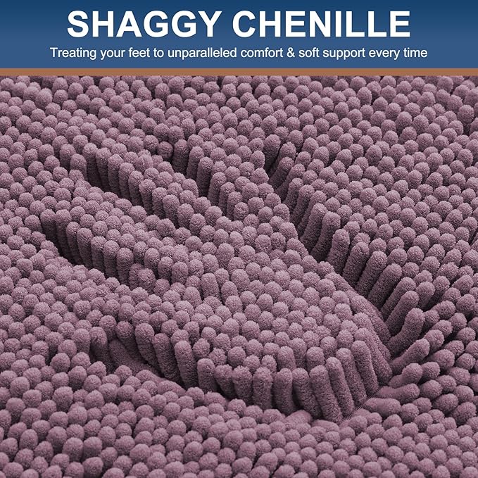 Smiry Luxury Chenille Bathroom Rugs 30x20, Extra Soft and Absorbent Shaggy Bath Mat, Machine Washable, Non-Slip Plush Carpet Runner for Tub, Shower, and Floor, Home Decor Accessories, Deep Plum - Image 3
