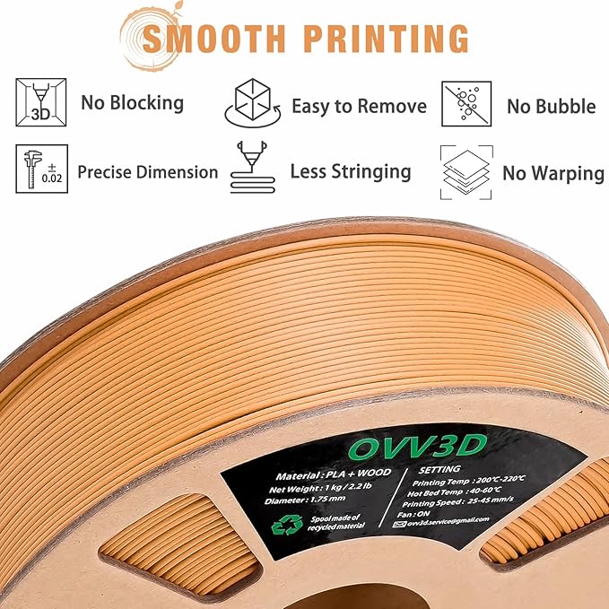 OVV3D PLA Filament 1.75mm, Wood 3D Printer Filament, Yellow Teakwood Filament Add More Than 30% Real WoodFiber, Matte and Frosted 3D Filament, 1.75 PLA Filament 3D Printing Filament - Image 5
