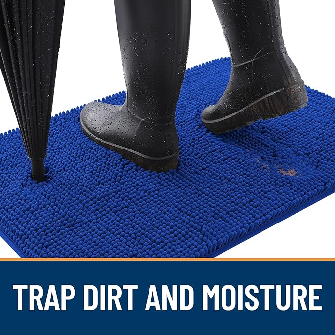 OLANLY Dog Door Mat for Muddy Paws 47x17, Absorbs Moisture and Dirt, Absorbent Non-Slip Washable Doormat, Quick Dry Chenille Mud Mat for Dogs, Entry Indoor Entryway Carpet for Inside Floor, Royal Blue - Image 2