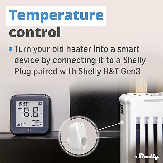 Shelly H&T Gen3 Black | Wi-Fi and Bluetooth Smart Temperature & Humidity Sensor with Remote App Control & Monitoring | Smart Scenes | Notification Alerts | LCD Display | Free Data Storage Export - Image 2