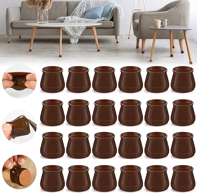 24PCS Upgraded Silicone Chair Leg Floor Protectors for Hardwood Floors, Furniture Sliders for Chair Legs, Felt Bottom Furniture Pads, Anti-Slip Round&Square Cap Covers to Scratch and Reduce Noise by Violibar