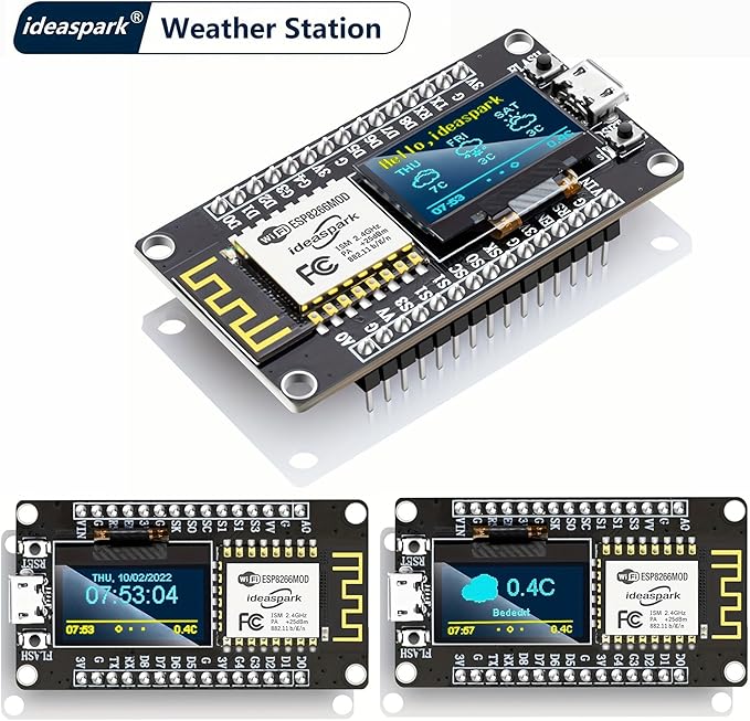 ESP8266 Weather Station and Weather Instrument Kit,NodeMCU ESP8266 Integrated 0.96'' OLED Board DHT-11 Temperature Humidity BMP-180 Atmospheric Pressure BH1750 Light Sensor for Arduino IoT Starter - Image 5