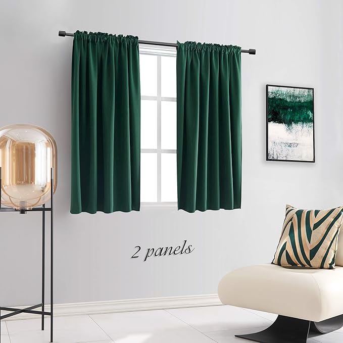 DONREN Hunter Green Blackout Thermal Insulating Window Curtains Drapes for Bedroom - 42 Inch Width Curtains Panels with Rod Pocket (42 by 45 Inch Length,2 Panels) - Image 2