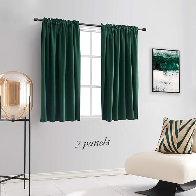 DONREN 48 Inch Curtains Emerald Green Blackout Curtains - All Season Thermal Insulated Rod Pocket Curtain Panels for Kids Room (2 Panels,52 W by 48 inches Long) - Image 2