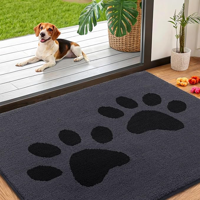Smiry Dog Door Mat for Muddy Paws, Absorbs Moisture and Dirt, Low-Profile Entryway Mat with Non-Slip Backing, Entry Indoor Outdoor Doormat for Inside Floor (40x32 Inches, Black, Paw) by Smiry