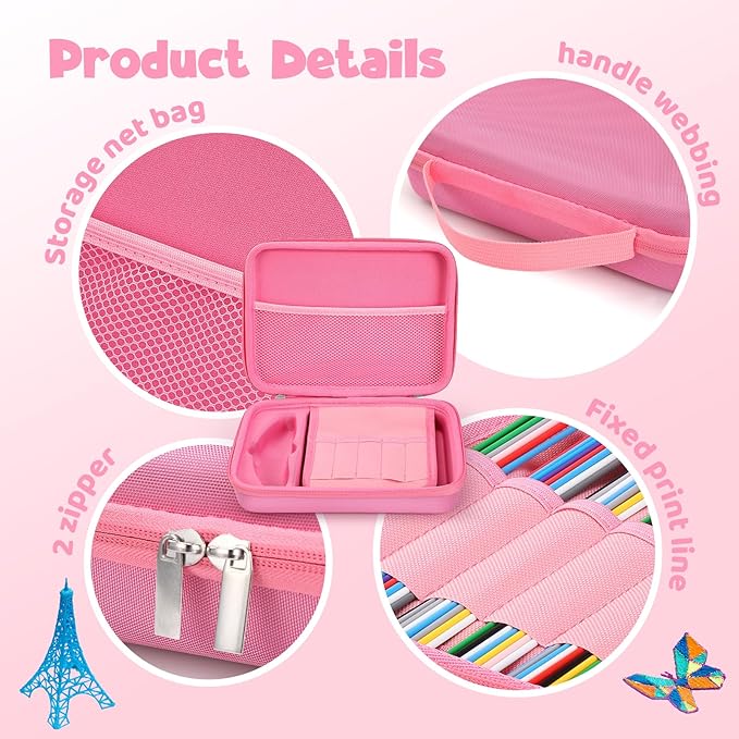 Case Compatible with 3Doodler Start+ Essentials for 3D Pen Set for Kids, Carrying Holder Fit for Printing Pens, Storage Organizer for Printing Filament Refill, Micro-USB Charger (3D-05-Pink) - Image 6