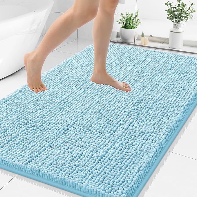 Smiry Luxury Chenille Bathroom Rugs 40x32, Extra Soft and Absorbent Shaggy Bath Mat, Machine Washable, Non-Slip Plush Carpet Runner for Tub, Shower, and Floor, Home Decor Accessories, Sky Blue by Smiry