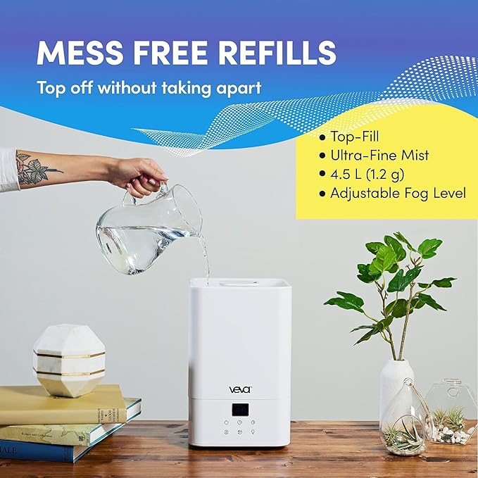 VEVA Humidifiers for Bedroom Large Room 4.5L, Cool Mist Water Vaporizer Essential Oil Diffuser, Quiet Humidifiers for Baby, Covers up to 323 Sq. Ft. - Image 4