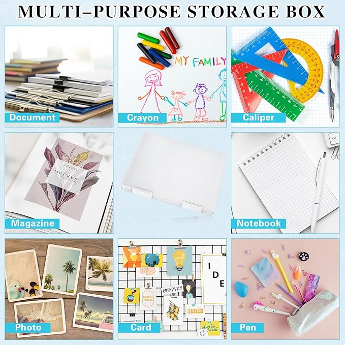 PerKoop 6 Pcs Clear Paper Storage Box A4 Plastic File Box Document Paper Organizer Storage Board Game Project Cases Containers with Buckle for Craft, Magazine(12.4 x 9.84 x 1.18 Inches,White) - Image 5