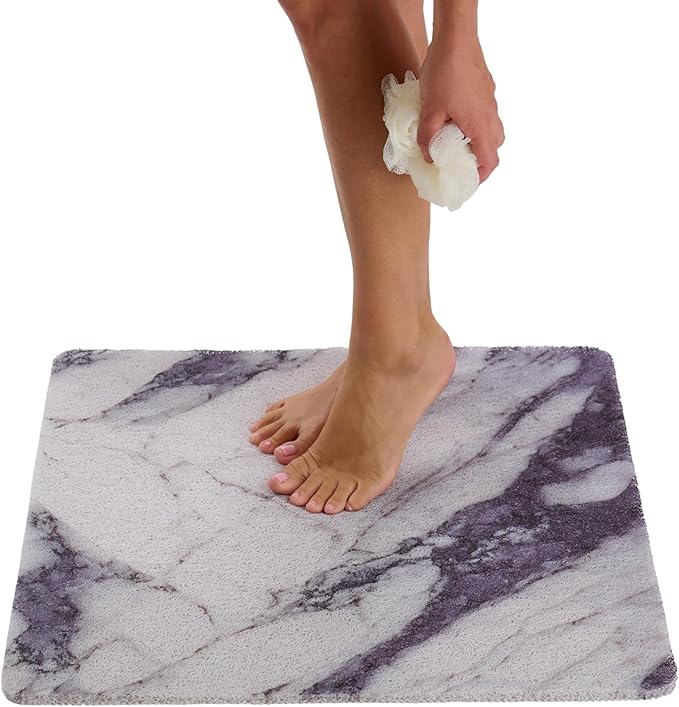 Enkosi Loofah Shower Mat Non Slip – Square Anti Slip Bath Mat for Inside Showers, Bathtub, Tub, Bathroom - Cushioned, Quick Dry PVC with Drain Holes - Secure Grip Safety Pad (Marble Grey Blue 24x24) by ENKOSI