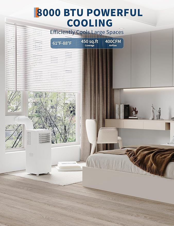 GarveeHome Portable Air Conditioner, 8000 BTU for Rooms up to 450 Sq. Ft., 3 in-1 AC with Dehumidifier & Fan Modes, Easy Install Window Kit, Mobile AC Unit. - Image 2