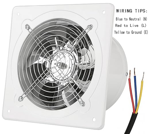 8 inch Exhaust Fan Wall Mounted Garage Ventilation Fan,500CFM Metal Attic Exhaust Fan Basement Extractor Fans with Backdraft Damper for Home Office Commercial Use(78W 110V 、White) - Image 5