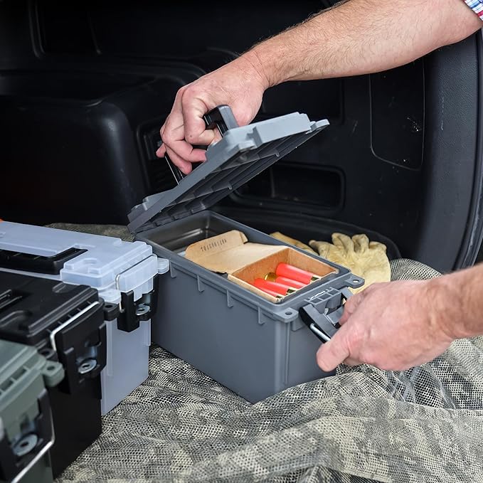 Sheffield 12792 2-Pack Ammo Storage Box, Stackable .30 Cal Field Boxes, Water and Dust Resistant, Lockable Storage Box with Handle, Secures Hunting Gear, Supplies, and Bullets, Made in USA, Gray - Image 9