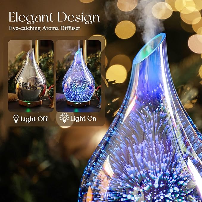 Porseme Essential Oil Diffuser 280ml Aromatherapy Ultrasonic Oil Diffusers 3D Glass Cool Mist Humidifier, Air Refresh Auto Shut-Off, Timer Setting, BPA Free for Home Hotel Yoga Leisure SPA Gift - Image 7