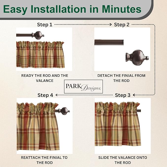 Park Designs Farmhouse Kitchen Valances for Windows - Red Heartfelt | Fall Decor Window Valance Curtain | Plaid Curtain Windows | 72"x14" - Image 4