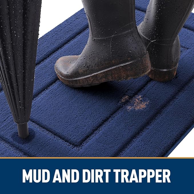Smiry Dog Door Mat for Muddy Paws, Absorbs Moisture and Dirt, Low-Profile Entryway Mat with Non-Slip Backing, Entry Indoor Outdoor Doormat for Inside Floor (30x20 Inches, Navy Blue, Bordered) - Image 2