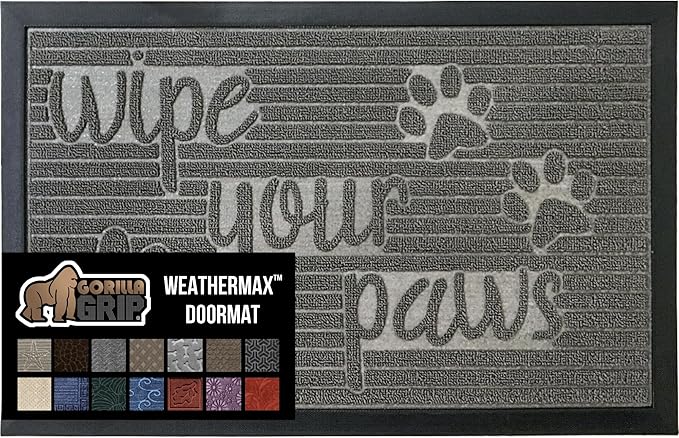 GORILLA GRIP 100% Waterproof All-Season WeatherMax Doormat, 47x35, US Designed Natural Rubber, Stain and Fade Resistant, Low Profile Indoor Outdoor Door Mats, Easy Clean Patio Mat, Stone Paws by GorillaGrip