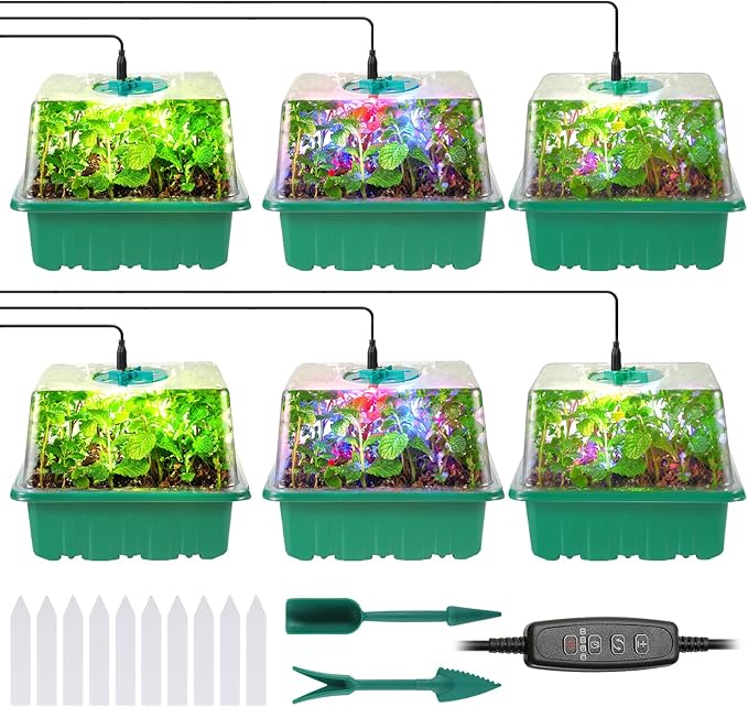 Seed Starter Trays with Grow Lights, 72 Cells Seed Starter Kit with Lights, 3 Lighting Mode, 4 Timing Set, Germination Kit for Seed Starting Trays, Seedling Starter with High Humidity Control Domes by Adawook