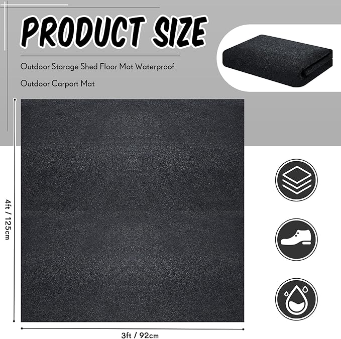 Haull Outdoor Storage Shed Floor Mat Waterproof Outdoor Carport Mat Thickened Soft Patio Furniture Pad Washable with Non Slip Backing, Storage Shed Not Included(4 x 3 ft) - Image 2