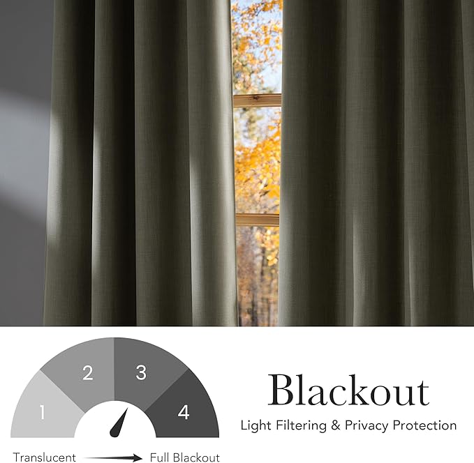 NICETOWN Beige Faux Linen Room Darkening Rod Pocket Curtains 63 inch Length, W42 x L63, Light Blocking Thermal Insulated Noise Reducing Drapes for Bedroom Living Room Farmhouse Decor, 2 Panels - Image 6