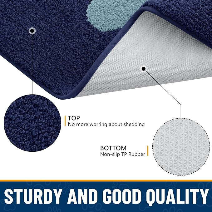 Smiry Dog Door Mat for Muddy Paws, Absorbs Moisture and Dirt, Low-Profile Entryway Mat with Non-Slip Backing, Entry Indoor Outdoor Doormat for Inside Floor (30x20 Inches, Dark Blue, Paw) - Image 6