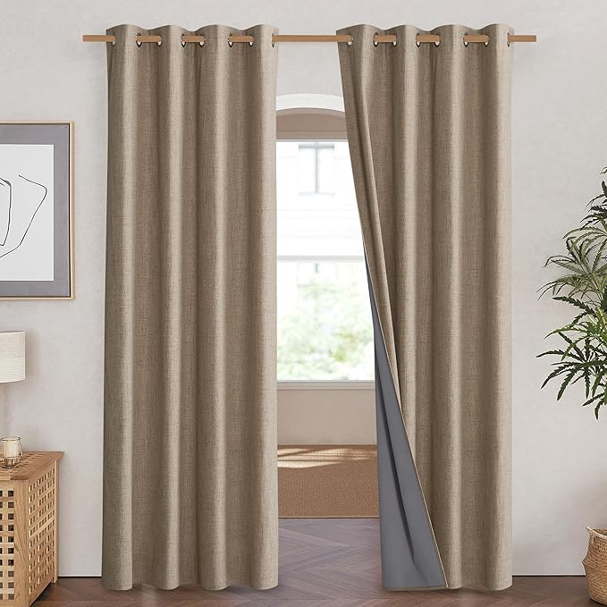 NICETOWN Burlap Vintage Open Linen Weave Flax Thermal Curtains, 100% Blackout Curtains 84 inches Long for Dining Room, Soundproof Window Treatment Drapes for Hall Room, 52" Wide Per Panel, Set of 2 - Image 2