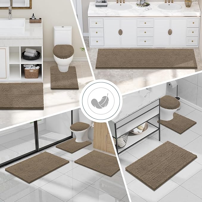Smiry Luxury Chenille Bathroom Rugs 45x27, Extra Soft and Absorbent Shaggy Bath Mat, Machine Washable, Non-Slip Plush Carpet Runner for Tub, Shower, and Floor, Home Decor Accessories, Camel - Image 7