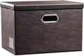 PRANDOM Large Collapsible Storage Bin with Lid [1-Pack] Leather Fabric Foldable Storage Box Organizer Containes Basket Cube with Cover for Home Bedroom Closet Office Nursery Brown (17.7x11.8x11.8) by Prandom