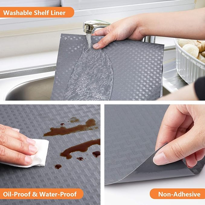Shelf Liners for Kitchen Cabinets Refrigerator Liners Waterproof Kitchen Cupboard Liner Durable Plastic Drawer Mats EVA Material Non Adhesive Fridge Mats for Shelves - Gray 17.5 x 157.4 Inches - Image 5