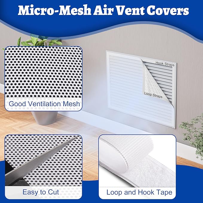Sound Deadening Kit for Vent, Sound Proof Foam Panel and Vent Covers for Noise Reducing, 5.38 Sqft Acoustic Foam Panels & 2 Pcs 10"× 14" Mesh Vent Covers for Registers, Grilles & Vents - Image 5