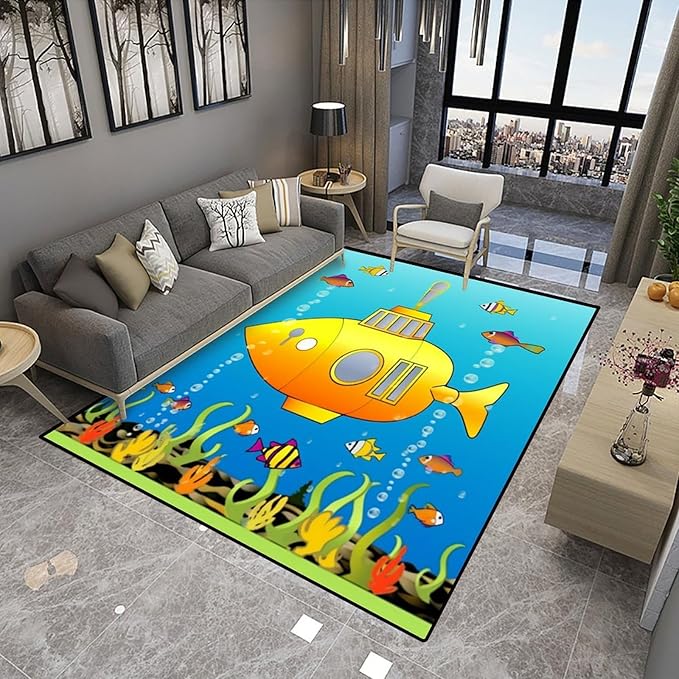 Runner, Submarine Fish Pattern Printing Washable Area Rugs Fade Resistant, Flame Resistant, Quick Dry, Stain Resistant, Waterproof Floor Carpet for Living Room Bedroom, 36 x 60 Inch - Image 4
