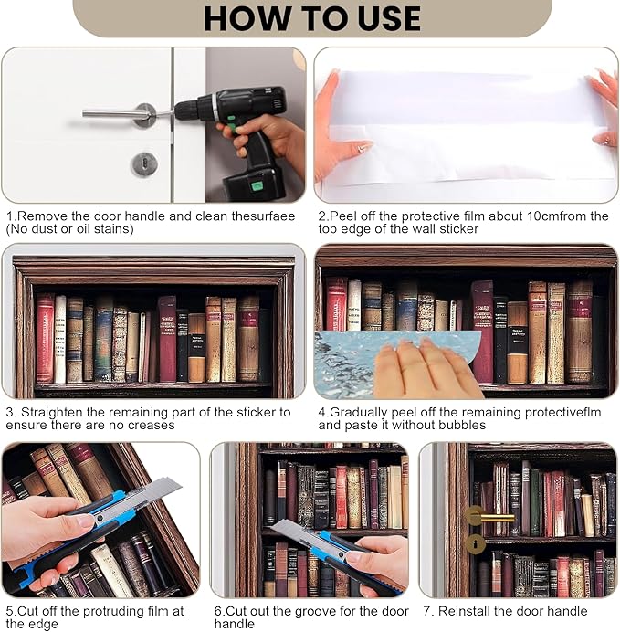 3D Door Stickers, Peel and Stick Vinyl Wallpaper ，Self-Adhesive Mural for Home Decor 30.3" W x 78.7" H (Bookshelf New, 30.3" W x 78.7" H) - Image 5