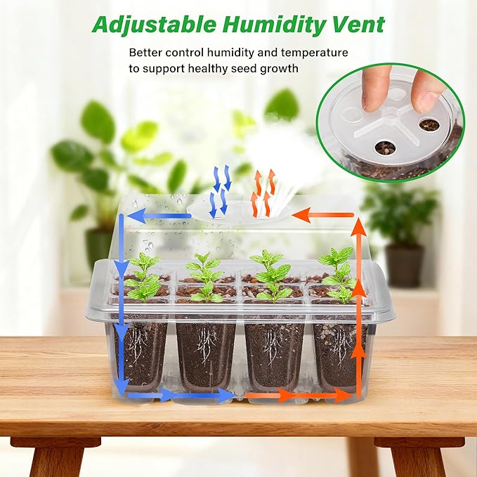 Bonviee 5-Pack Seed Starter Trays for Indoor Germination – Humidity Dome to Regulate Temperature & Humidity, Clear Tray for Root Observation, Drain Holes to Prevent Overwatering (5 Packs, Clear) - Image 3