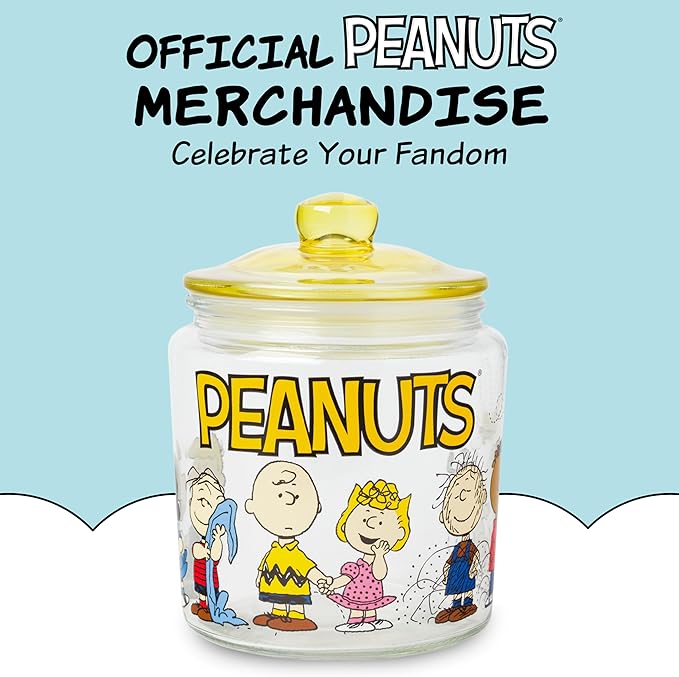 Silver Buffalo Peanuts Squad Featuring Charlie Brown, Snoopy, Schroeder, Lucy, Linus, Sally, Pigpen, Woodstock, and Franklin Glass Cookie Snack Candy Jar with Lid (Small) - Image 6