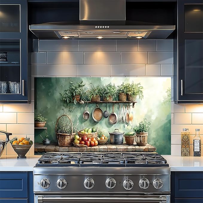 NYZE Kitchen Backsplash Stickers Waterproof Stove Backsplash Protector, 30 X 16 inch Removable Kitchen Wallpaper with Wall Art Decor for Stove Cooking Area(Kitchen Shelf) by GIVEYOUTHEBEST