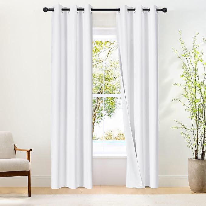 NICETOWN 100% Blackout Window Curtain Panels 84" Length, Set of 2, Snow White, 34 inches Wide, Thermal Insulated Drapes for Kitchen by NICETOWN