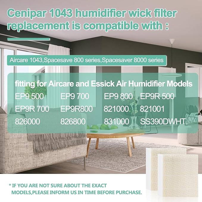 1043 Humidifier Wick Filter Replacement for Es-sick Air-Care Compatible With EP9500 EP9700 EP9800 831000 821000 826000 826800 and Be-mis Space Saver 800 8000 Series Humidifiers(2 Pack) by Cenipar - Image 5