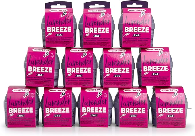 HUMYDRY Moisture Absorber Device, Mini Pack of 12 of 2.6oz, Small Space Dehumidifier and Air Freshener with Lavender Scent, Non Electric Humidity Absorber for Closet Bedroom and Compact Areas by Humydrymoistureabsorbers