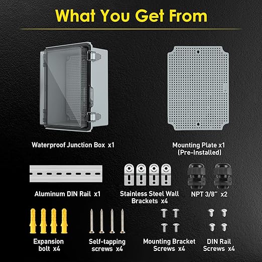 Waterproof Electrical Junction Box Outdoor, IP67 ABS Plastic Weatherproof Electrical Enclosure with Aluminum DIN Rail, Mounting Platem for WiFi Project, Clear (8.7''x6.7''x4.3) - Image 5
