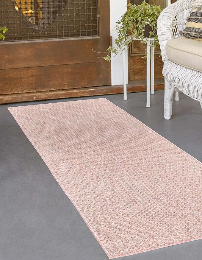 Unique Loom Collection Casual Transitional Solid Heathered Indoor/Outdoor Flatweave Area Rug (2' 7" x 12' Runner, Whisper Pink/Ivory) - Image 4