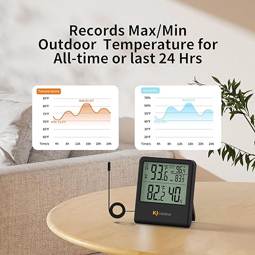 Digital Indoor Outdoor Thermometer Wired, Indoor Outdoor Temperature Monitor with Min/Max Record and Extra Temperature Probe Sensor for Home, Office, Greenhouse, Aquarium, Refrigerator, Freezer - Image 4