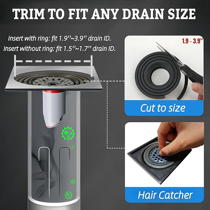 Odor-Proof Shower Drain Plug - Backflow Preventer with Magnetic Closure Valve, Hair Catcher, and Silicone Reducer Ring, Fits 1.9''-3.9'' ID Drains, Sewers, and Pipes - Image 3